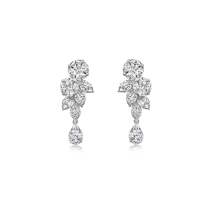 Multi-Shape Diamond Illusion Earrings With Pear Shape Dangle