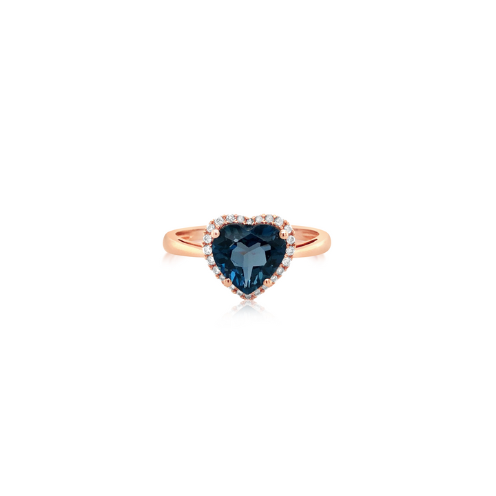 Blue Topaz Heart Ring With Diamond Halo