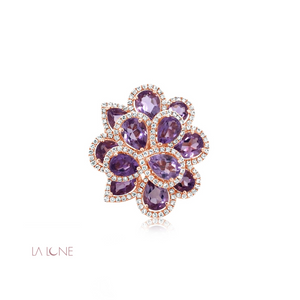 Purple Amethyst Pear Flower Ring - LaLune