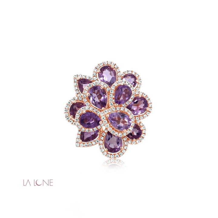 Purple Amethyst Pear Flower Ring - LaLune