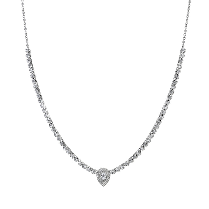 Diamond Tennis Necklace With Pear Center - Shy Creation