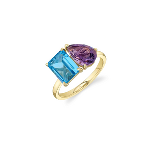 Amethyst and Topaz Two Stone Ring - Shy Creation