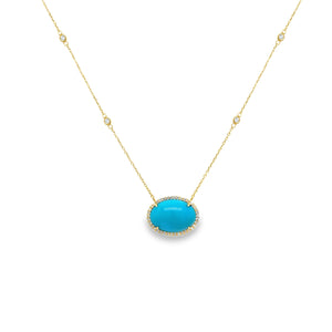 Diamond Halo Turquoise Pendant on Diamond by the Yard Chain