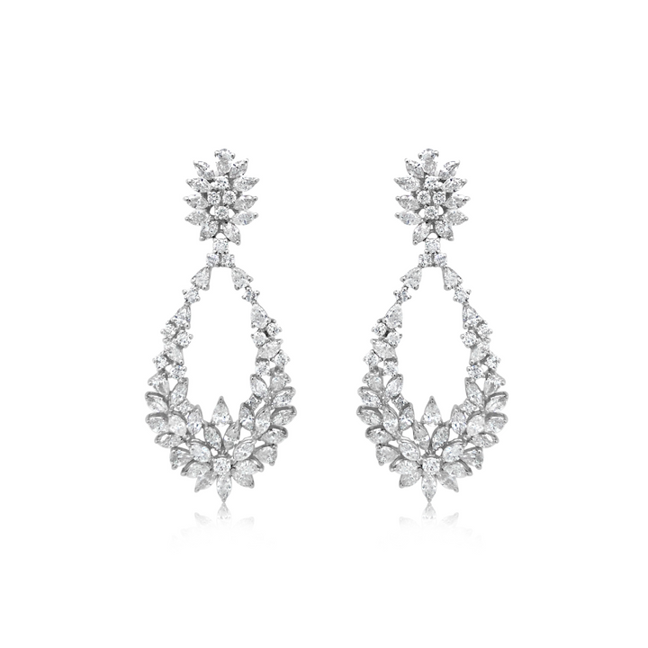 Diamond Teardrop Flower Earrings