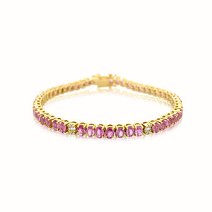 Oval Pink Sapphire and Diamond Tennis Bracelet