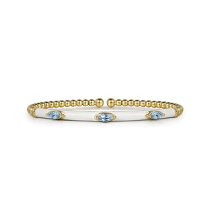 Beaded Gold Bangle With White Enamel and Blue Topaz - Gabriel & Co.