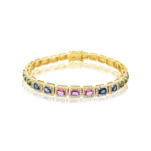 Diamond-Framed Rainbow Sapphire Bracelet
