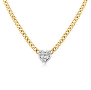 Cuban Chain Diamond Halo Heart Necklace