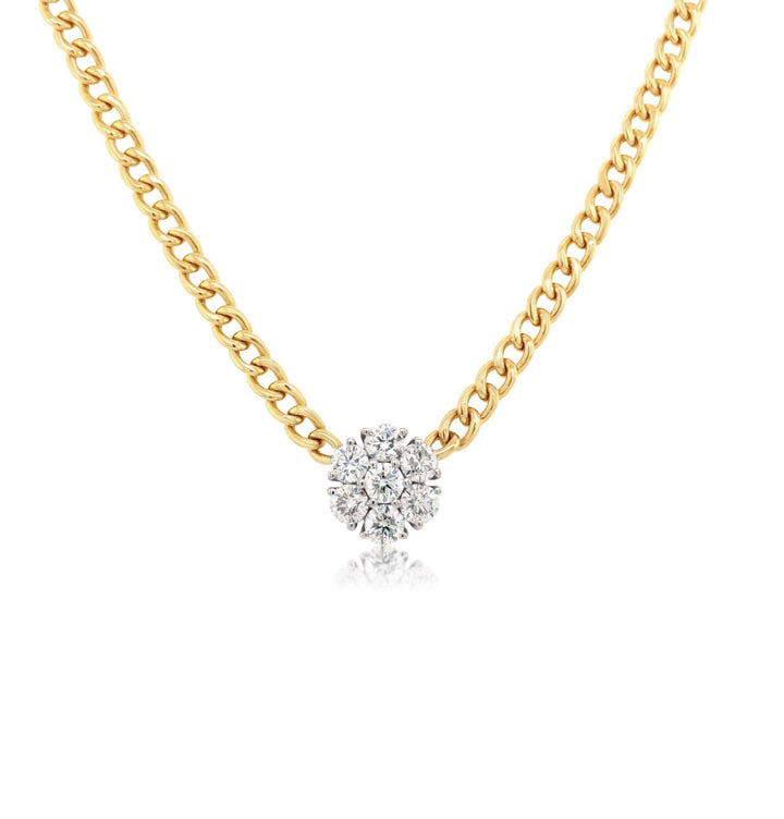 Cuban Chain Diamond Flower Necklace