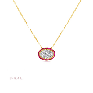 Diamond and Ruby Halo Oval Pendant - LaLune