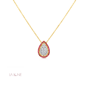 Diamond and Ruby Halo Pear Pendant - LaLune