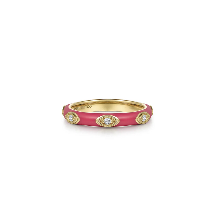 Diamond and Pink Enamel Ring - Gabriel & Co.