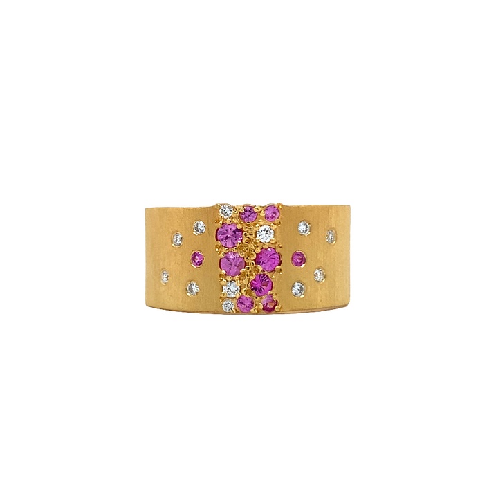 Satin Finish Ring with Diamond and Pink Sapphire - Marika