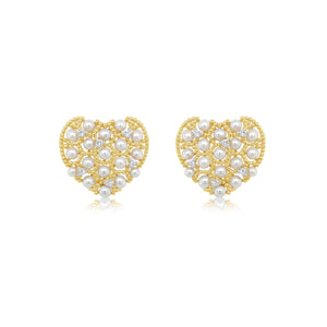 Small Diamond Studded Pearl Heart Earrings