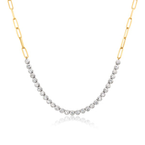 Paperclip Chain Bezel-Set Diamond Necklace