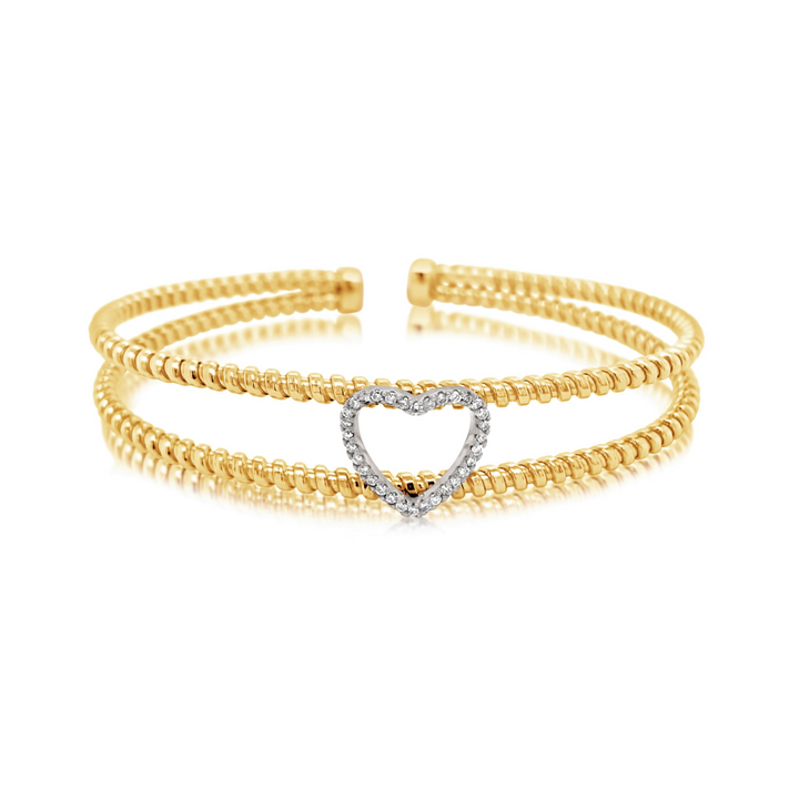 Wired Gold Open-Front Diamond Heart Bangle