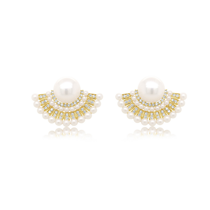 Diamond and Pearl Fan Earrings