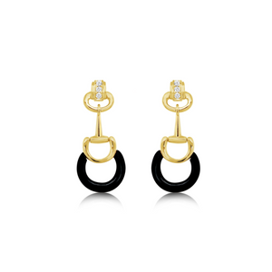 Diamond and Onyx Rounded Hanging Earrings - Doves by Doron Paloma