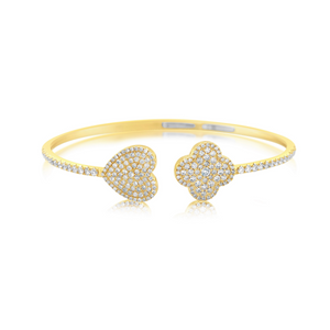 Open Front Diamond Heart and Clover Bangle