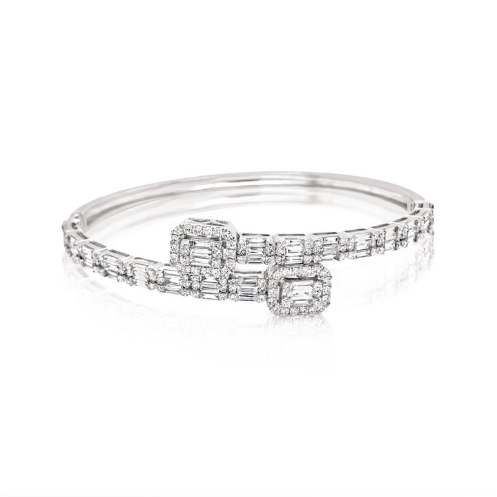 White Gold Back and Forth Diamond Bangle