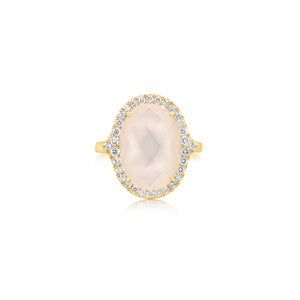 Diamond-Framed Ring With Quartz Over Mother of Pearl Center - Doves by Doron Paloma