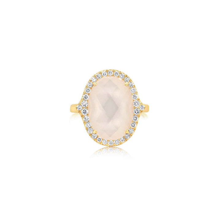 Diamond-Framed Ring With Quartz Over Mother of Pearl Center - Doves by Doron Paloma