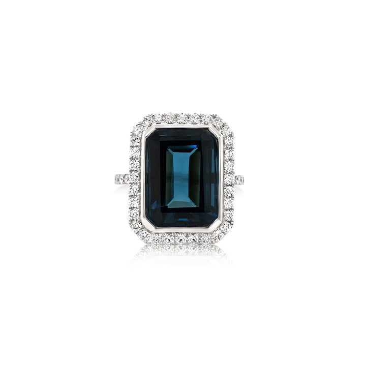 White Gold Diamond Ring With Blue Topaz Center - Doves by Doron Paloma