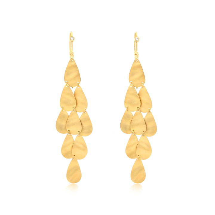 Rippled Pear Shape Chandelier Earrings - Marika