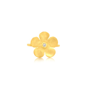 Small Hammered Gold Diamond-Center Flower Ring - Marika
