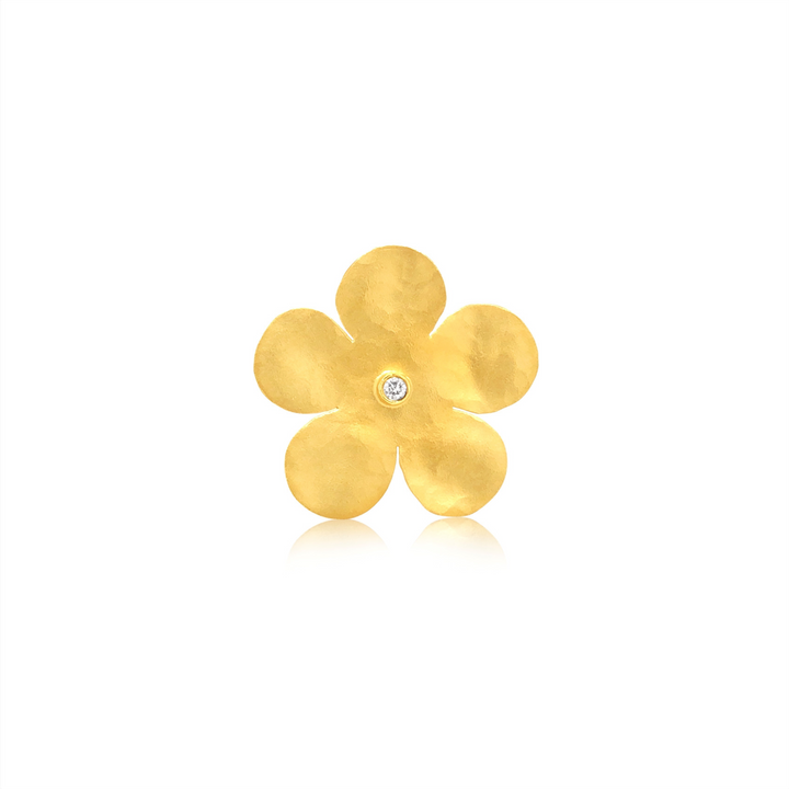 Hammered Gold Diamond-Center Flower Ring - Marika