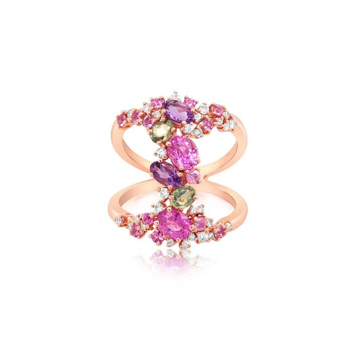 Climbing Diamond and Pink Sapphire Multi Gemstone Ring