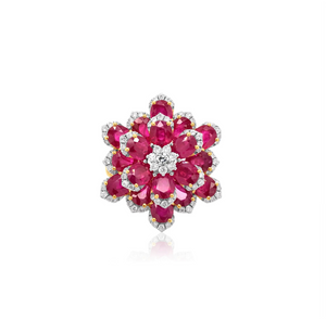 Yellow Gold Diamond and Ruby Flower Ring