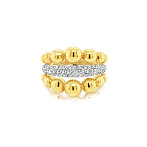 Beaded Gold Ring With Diamond Band Center