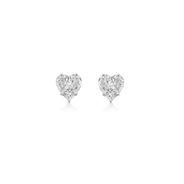 Heart Shape Diamond Illusion Studs - 2.00CT Equivalent Each