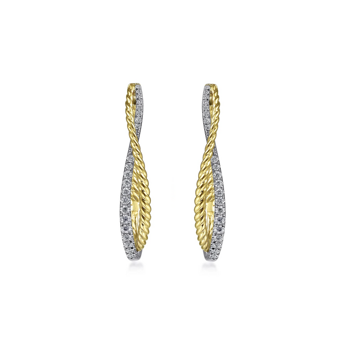 Two-Tone Twisted Diamond and Braided Oval Hoop Earrings - Gabriel & Co.