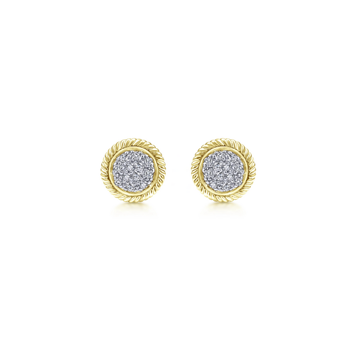 Yellow Gold Round Diamond Cluster Studs With Braided Frame - Gabriel & Co.