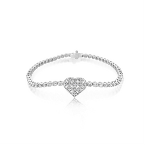 Patterned Diamond Heart Tennis Bracelet