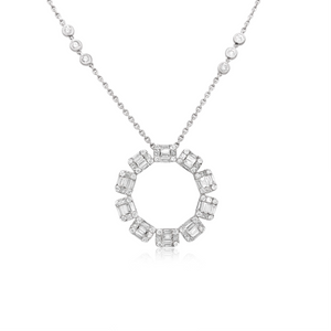 Round and Baguette Diamond Circle of Life Pendant