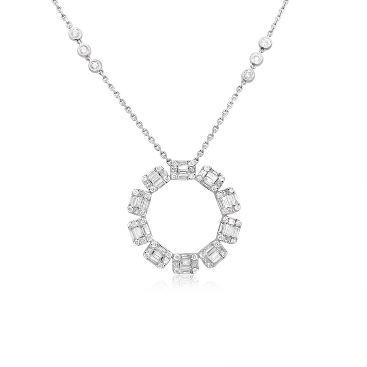 Round and Baguette Diamond Circle of Life Pendant