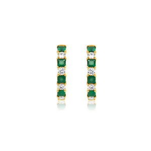 Diamond and Emerald Small Hoop Earrings