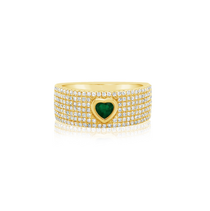 Pavé Diamond Ring With Emerald Heart