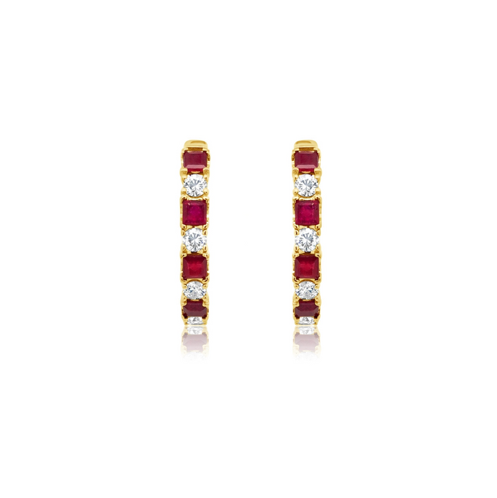 Diamond and Ruby Small Hoop Earrings