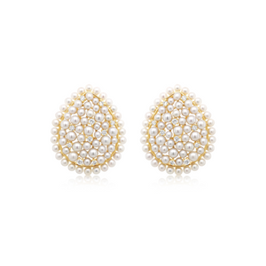 Diamond-Studded Pear Shape Clustered Pearl Earrings