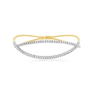Two-Tone Open Front Diamond Crossover Bangle
