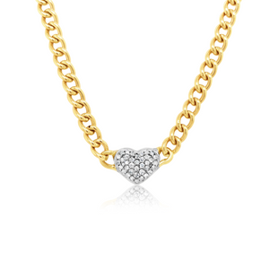 Cuban Chain Two-Tone Pavé Diamond Heart Necklace