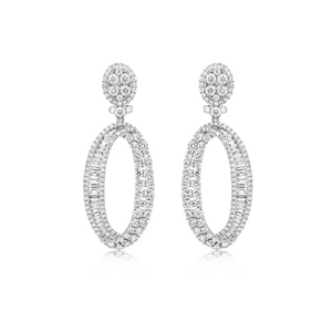 Round and Baguette Diamond Oval Twist Earrings