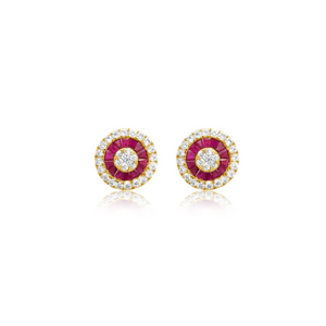 Diamond and Ruby Yellow Gold Button Studs
