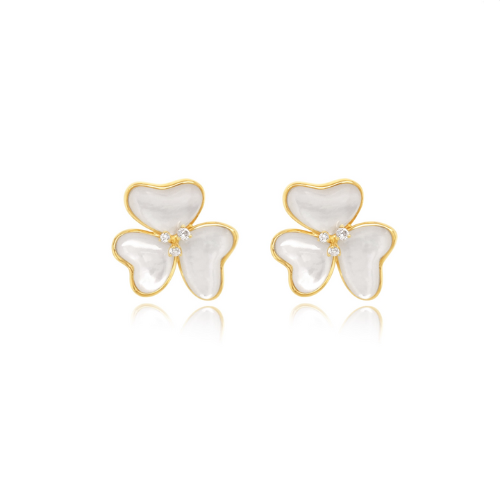 Diamond Center Mother of Pearl Flower Stud Earrings