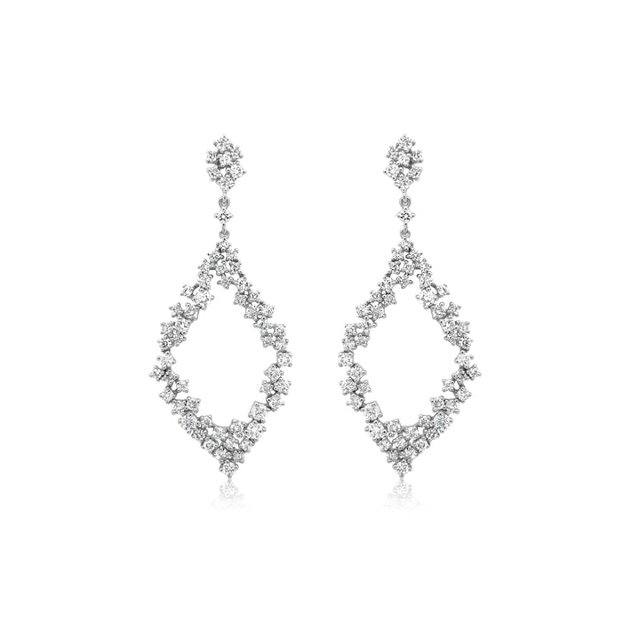 Open Kite Shape Diamond Cluster Earrings