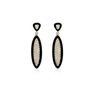 Elongated Oval Diamond and Onyx Earrings